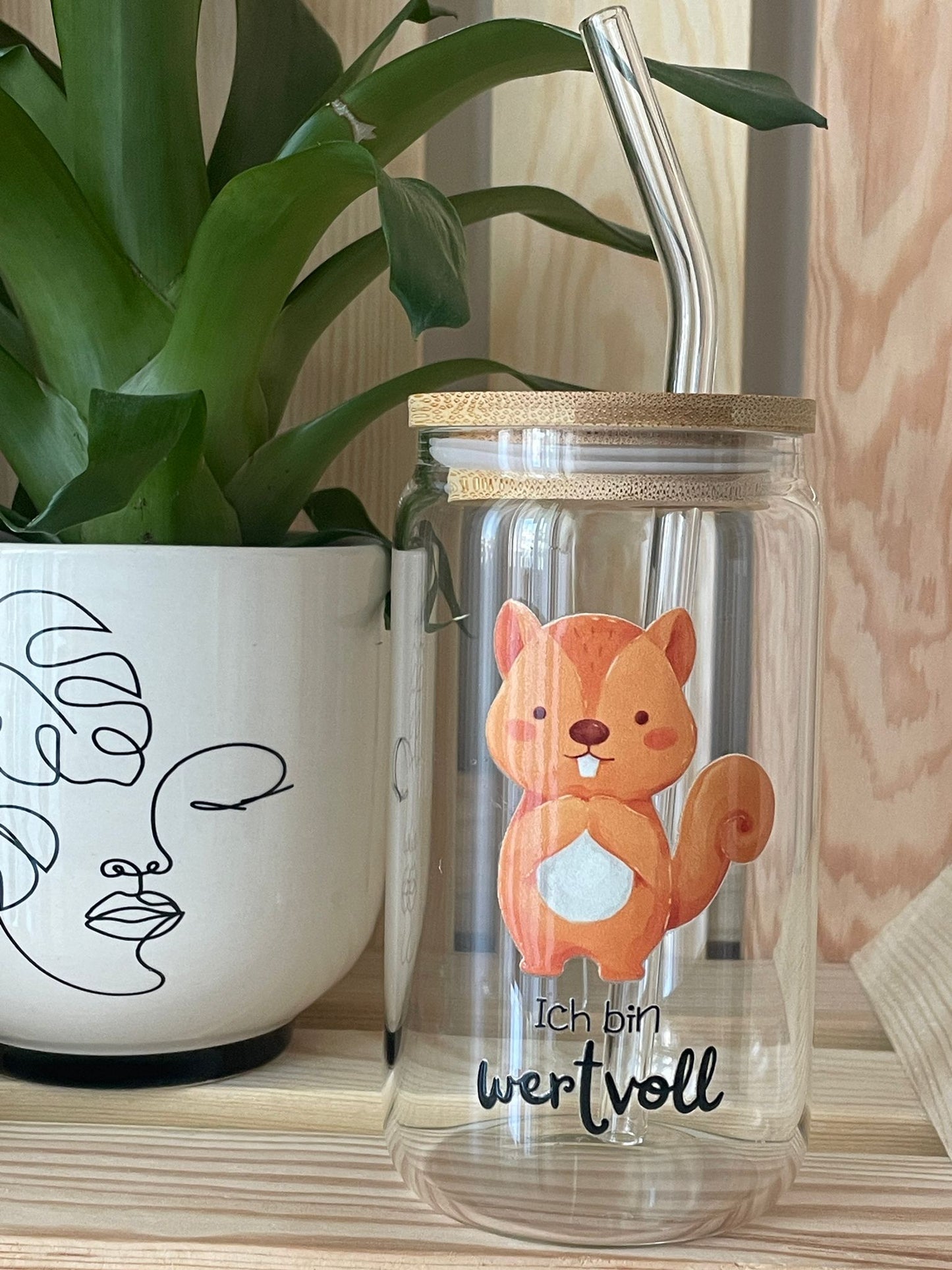 Trinkglas: Eichhörnchen mit Affirmationsspruch