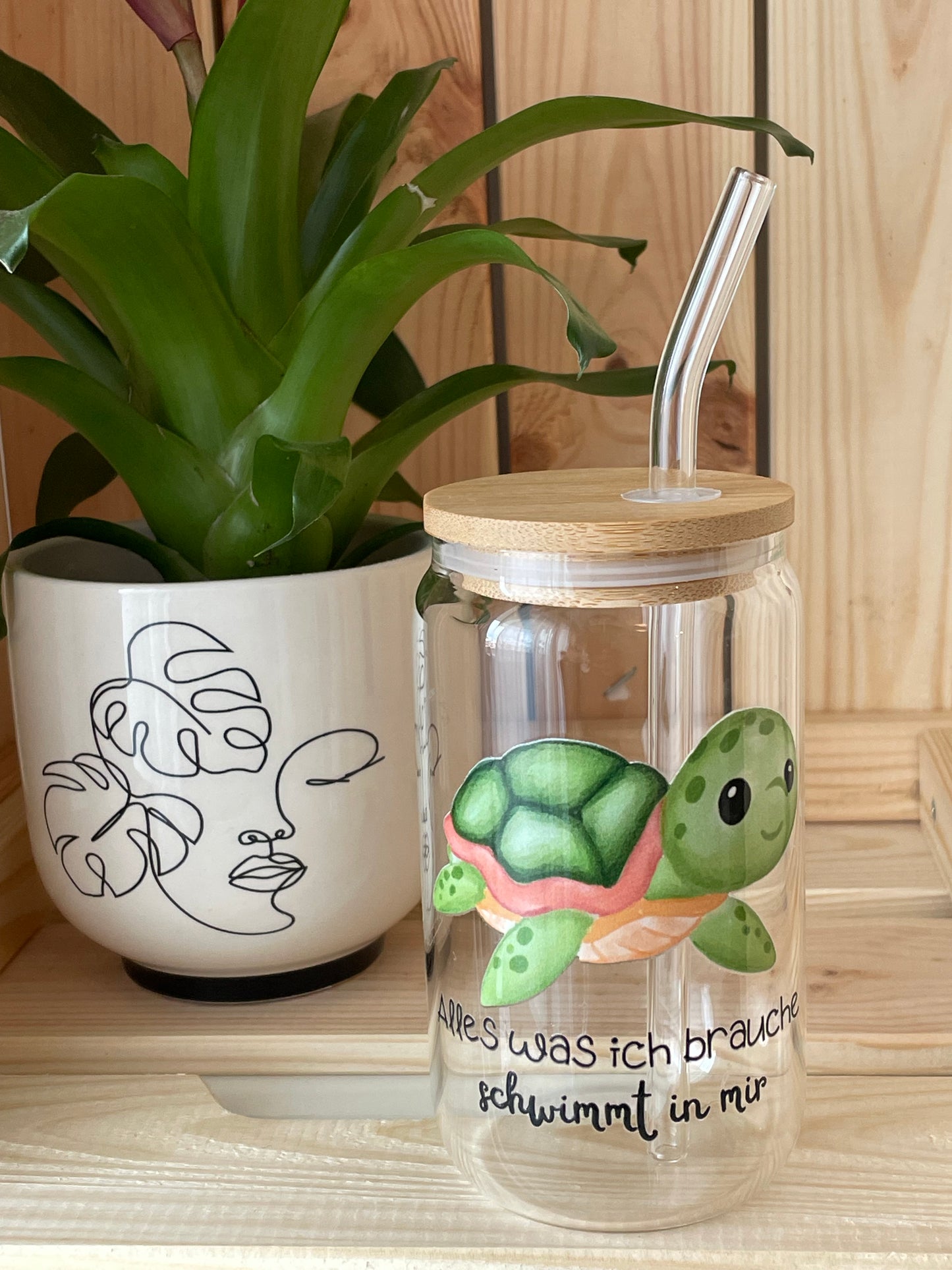 Trinkglas: Schildkröte mit Affirmationsspruch