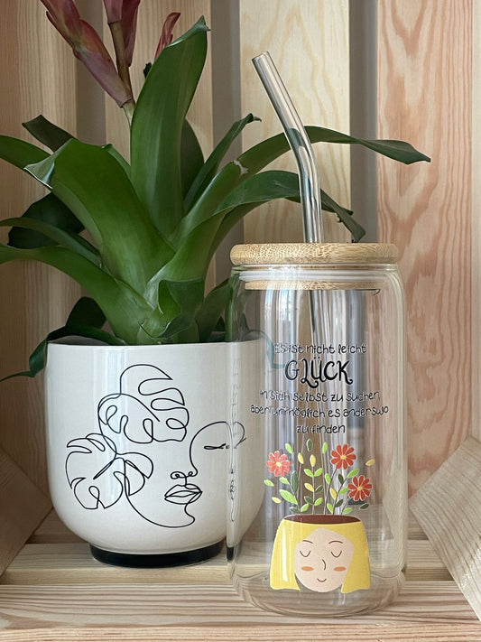 Trinkglas groß: Mindful-Motiv und Spruch