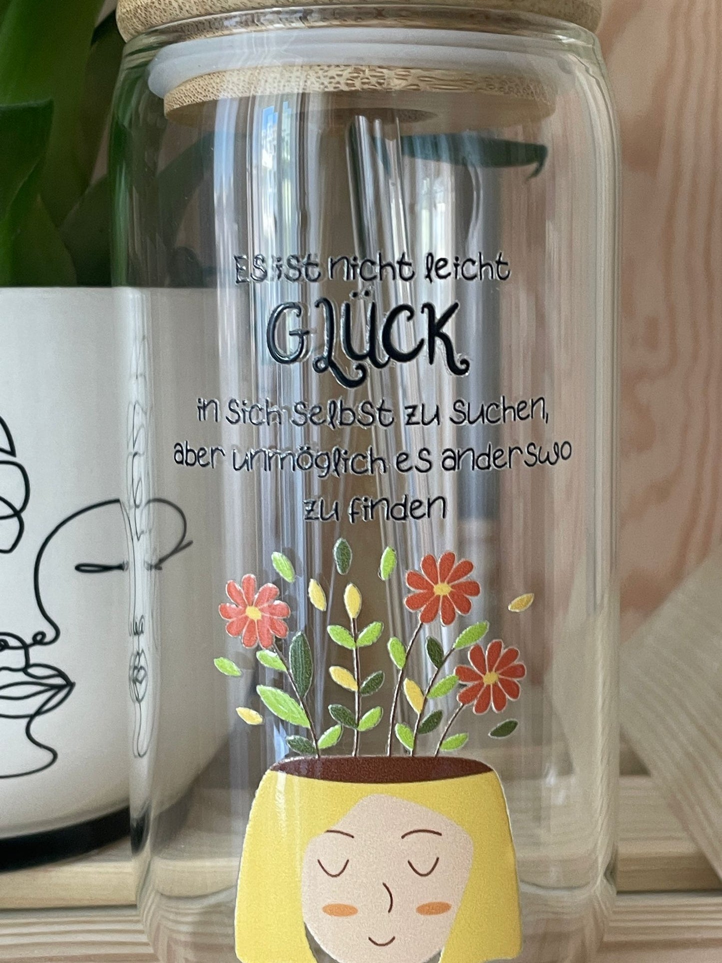 Trinkglas groß: Mindful-Motiv und Spruch