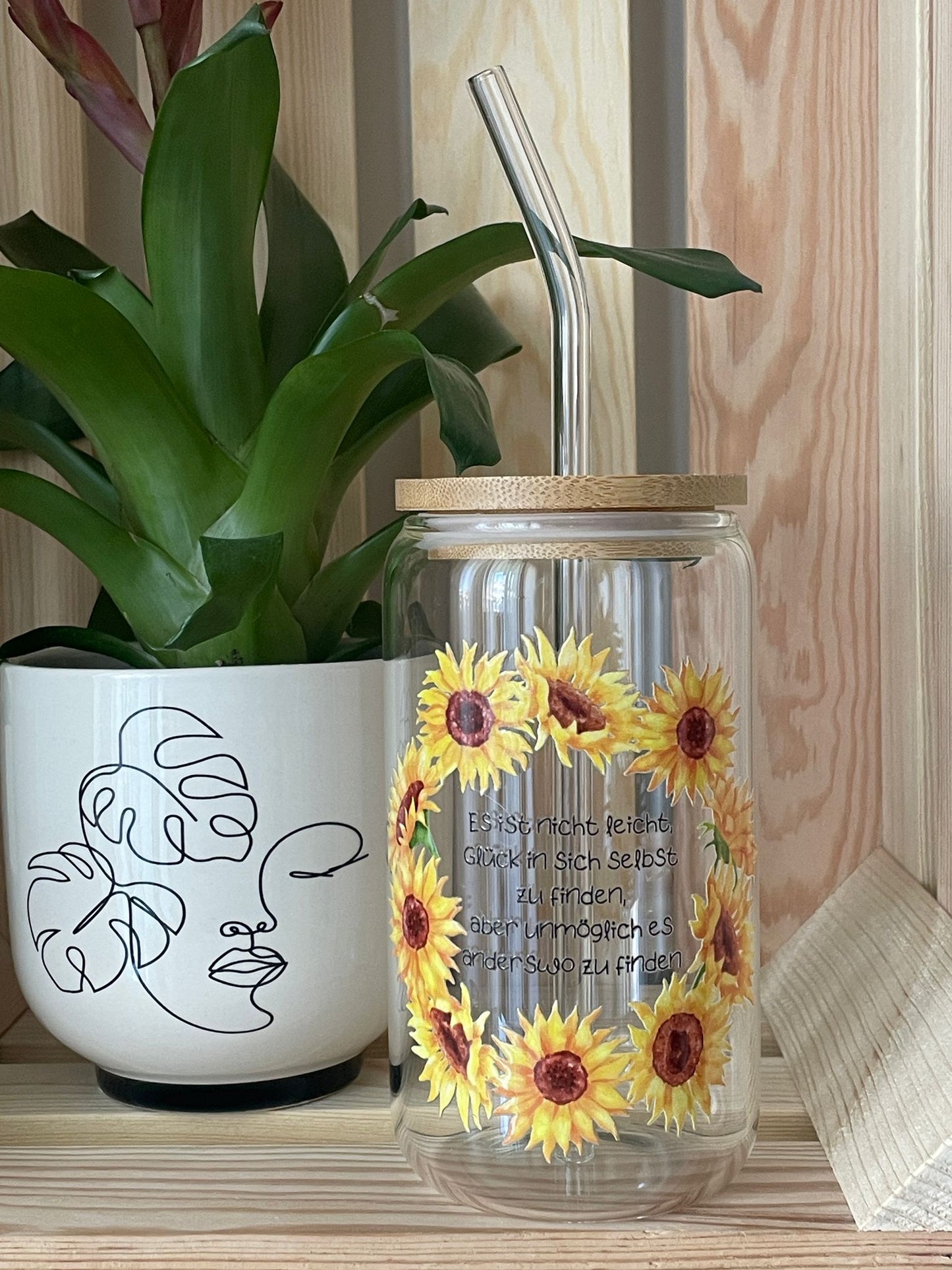 Trinkglas groß: Blumen mit Spruch