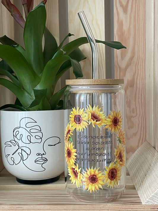 Trinkglas groß: Blumen mit Spruch