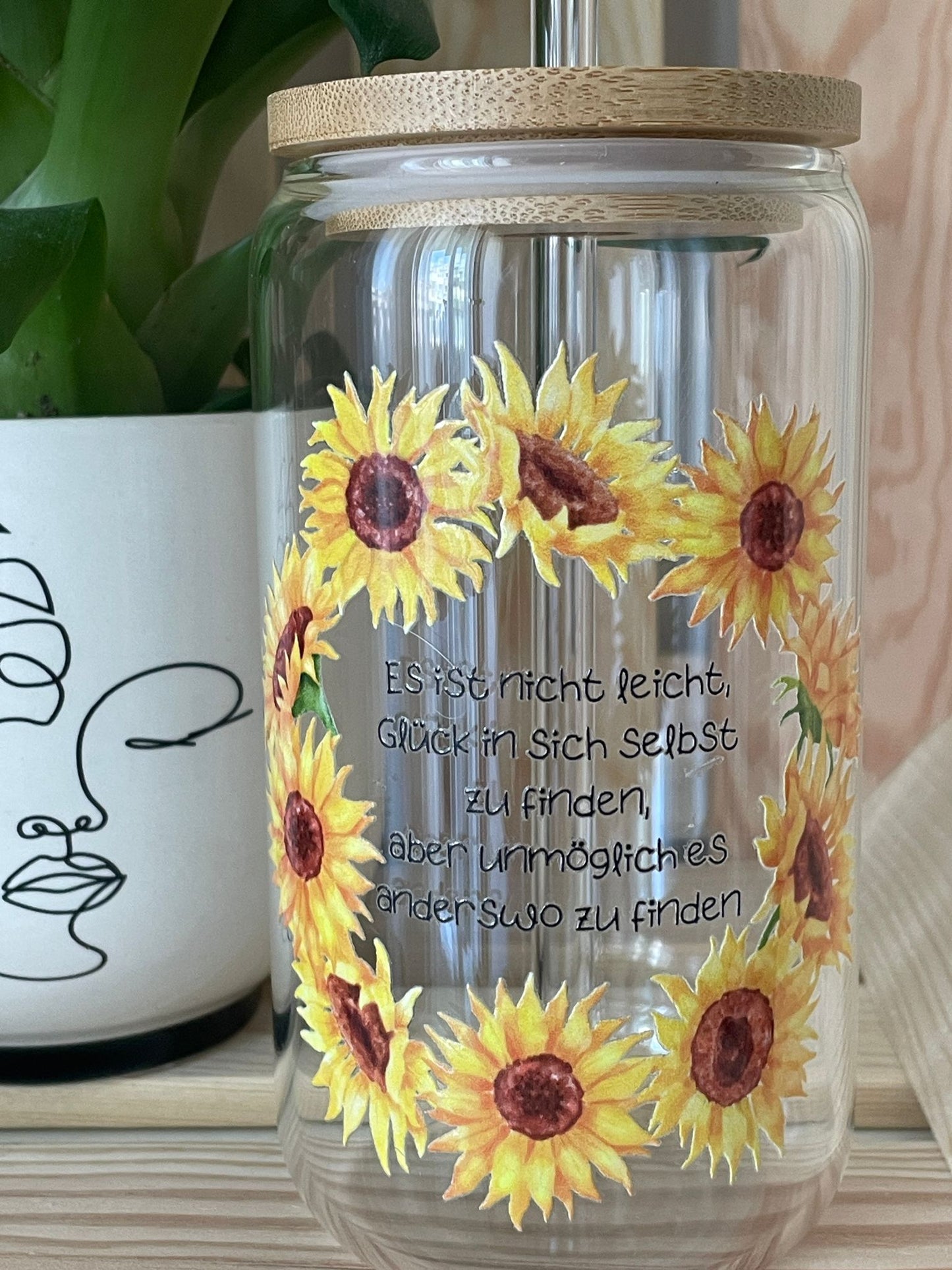 Trinkglas groß: Blumen mit Spruch