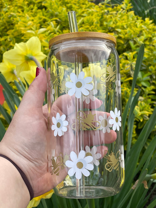 Trinkglas groß: Frühlingsdesign mit Blumen