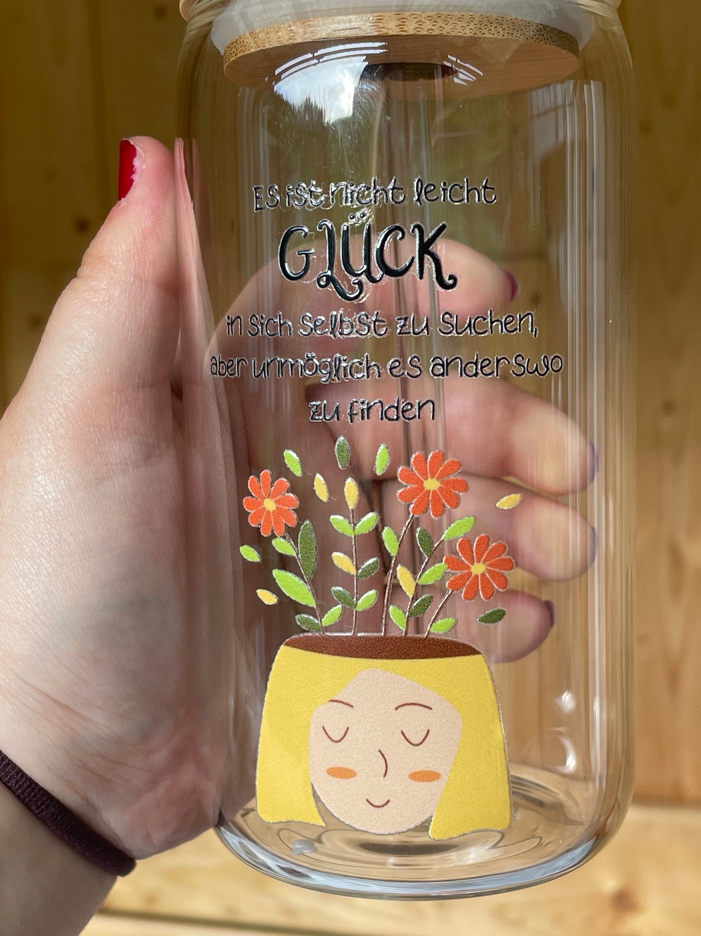 Trinkglas groß: Spruch und Motiv